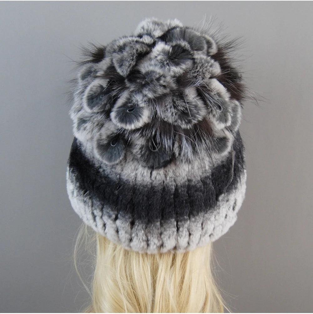 Luxury Women Fur Hat For Winter Handmade Natural Rex Rabbit Fox .