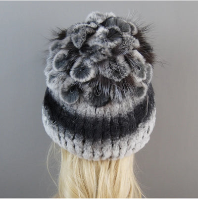Luxury Women Fur Hat For Winter Handmade Natural Rex Rabbit Fox .