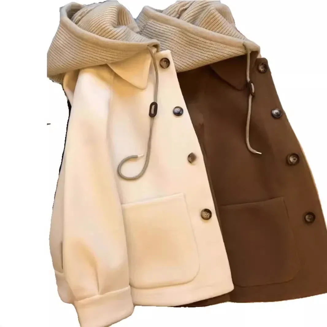 Woolen Coat Vintage Loose Fit Hat Design Thick Korean Style