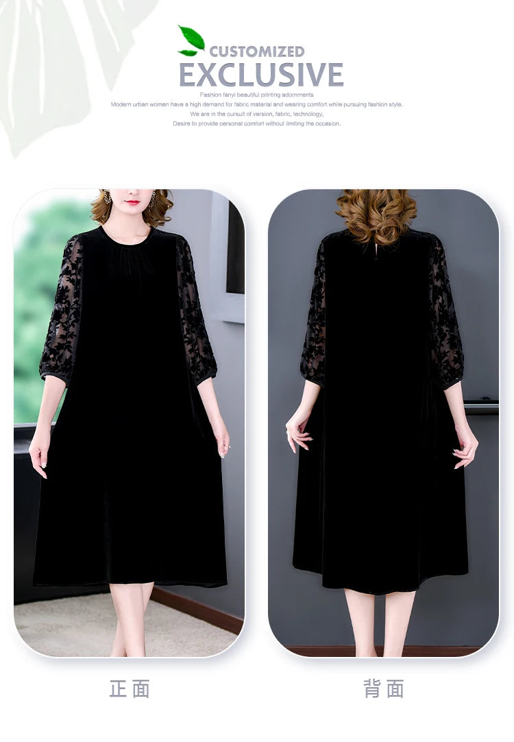 Velvet Chic Hook Flower Hollow Sexy Midi Dress Women Solid