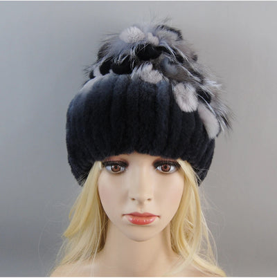 Luxury Women Fur Hat For Winter Handmade Natural Rex Rabbit Fox .