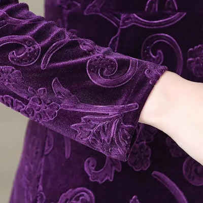 Maxi Dress Ankle-Length Women Dress  Pure Color Velvet Dress Dressing Up