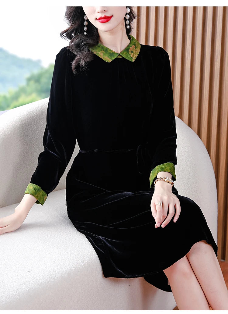 Winter Luxury Velvet Formal Elegant Party Dress Women Korean Vintage