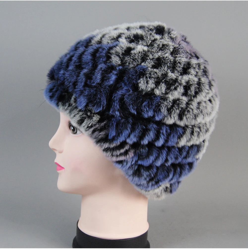 Real Rex Rabbit Winter Fur Hat For Women Russian Real Fur Knitted Cap