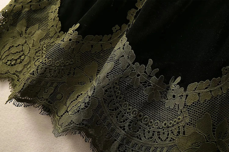 MARYYIMEI Fashion design Women's Dress Lace Splicing Long-Sleeved Beading Pretty Slim-Fit Hip Wrap Elegant Velvet Dresses