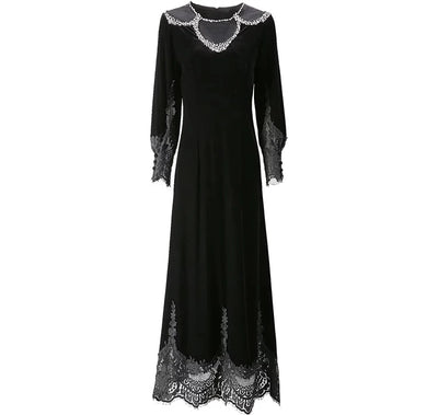 MARYYIMEI Fashion design Women's Dress Lace Splicing Long-Sleeved Beading Pretty Slim-Fit Hip Wrap Elegant Velvet Dresses