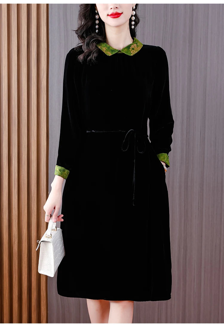 Winter Luxury Velvet Formal Elegant Party Dress Women Korean Vintage