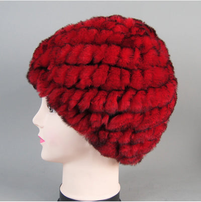 Real Rex Rabbit Winter Fur Hat For Women Russian Real Fur Knitted Cap