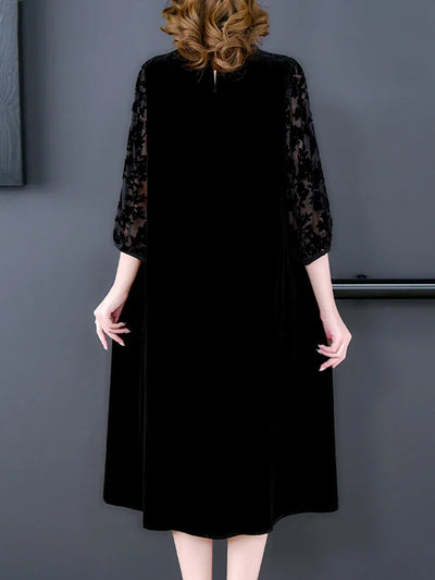 Velvet Chic Hook Flower Hollow Sexy Midi Dress Women Solid