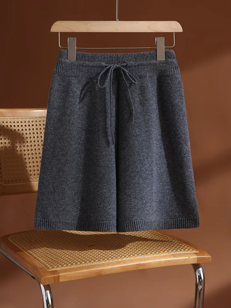 Merino Wool Pants Knitted Cashmere Shorts Trousers Above Knees