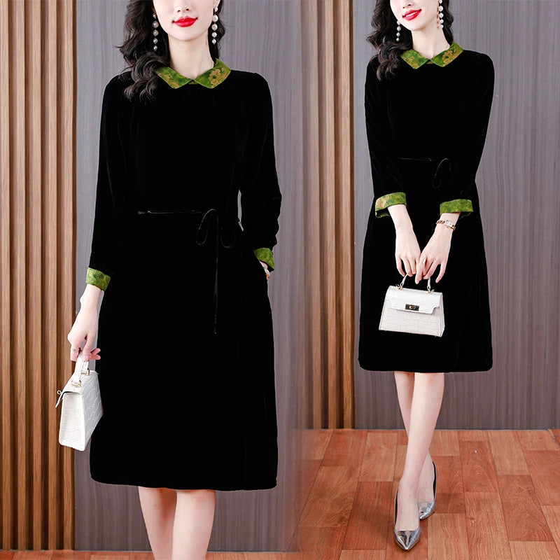 Winter Luxury Velvet Formal Elegant Party Dress Women Korean Vintage