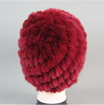 Real Rex Rabbit Winter Fur Hat For Women Russian Real Fur Knitted Cap