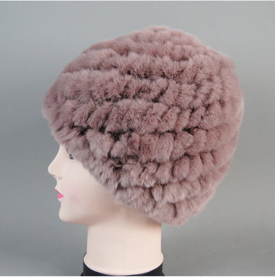 Real Rex Rabbit Winter Fur Hat For Women Russian Real Fur Knitted Cap