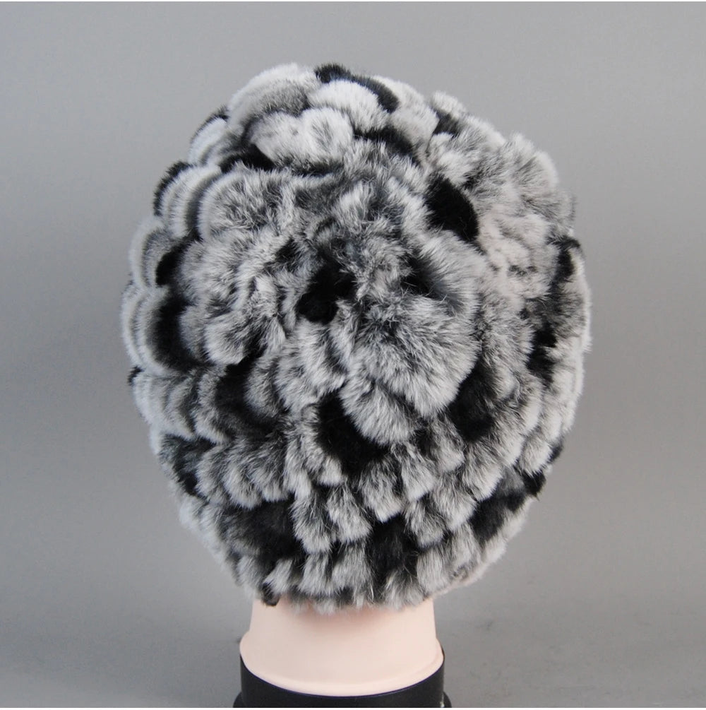 Real Rex Rabbit Winter Fur Hat For Women Russian Real Fur Knitted Cap