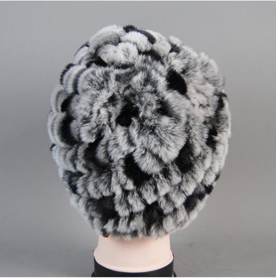 Real Rex Rabbit Winter Fur Hat For Women Russian Real Fur Knitted Cap