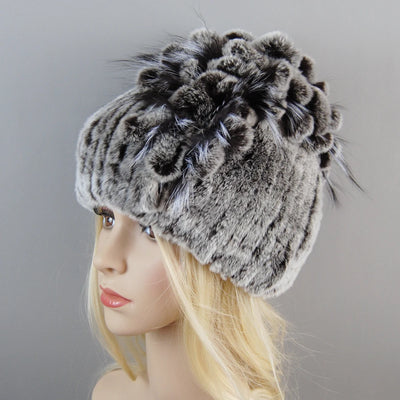 Luxury Women Fur Hat For Winter Handmade Natural Rex Rabbit Fox .