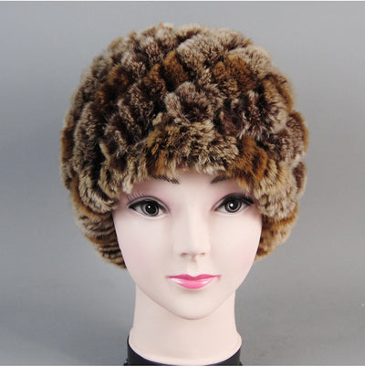 Real Rex Rabbit Winter Fur Hat For Women Russian Real Fur Knitted Cap