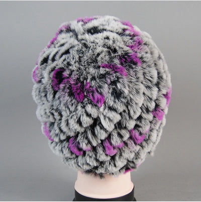 Real Rex Rabbit Winter Fur Hat For Women Russian Real Fur Knitted Cap