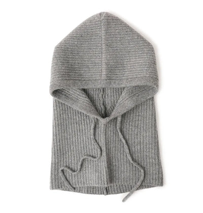 Wool Knitted Balaclava Hat For Women Winter Hooded Drawstring Skullies Cap