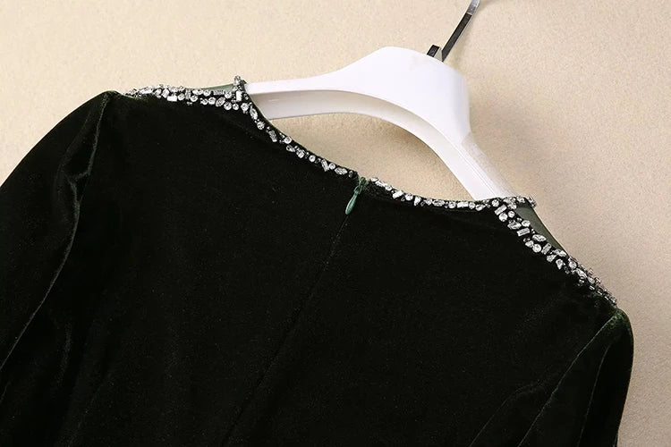 MARYYIMEI Fashion design Women's Dress Lace Splicing Long-Sleeved Beading Pretty Slim-Fit Hip Wrap Elegant Velvet Dresses