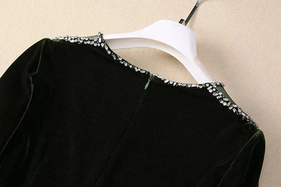 MARYYIMEI Fashion design Women's Dress Lace Splicing Long-Sleeved Beading Pretty Slim-Fit Hip Wrap Elegant Velvet Dresses