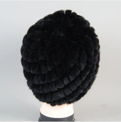 Real Rex Rabbit Winter Fur Hat For Women Russian Real Fur Knitted Cap