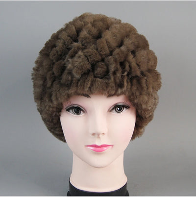 Real Rex Rabbit Winter Fur Hat For Women Russian Real Fur Knitted Cap