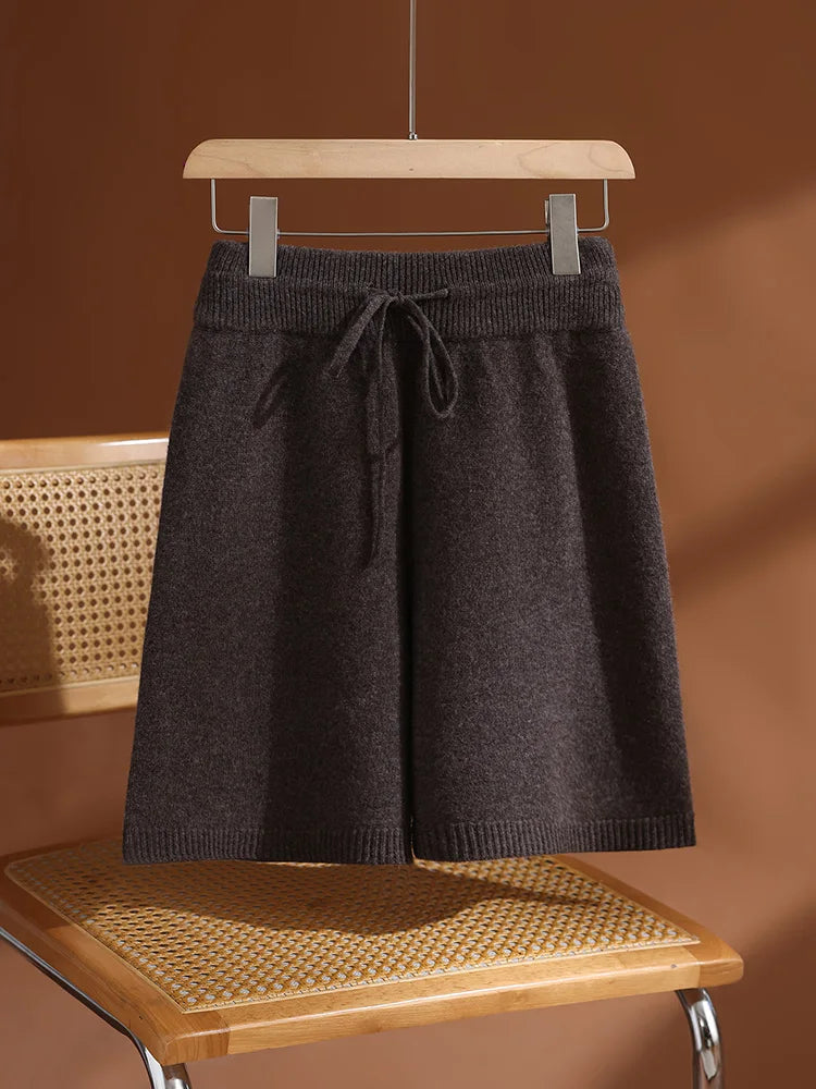Merino Wool Pants Knitted Cashmere Shorts Trousers Above Knees