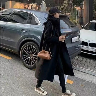 Long Wool Coat  Audrey Hepburn  Mid Length Slim Fit Woolen Overcoat