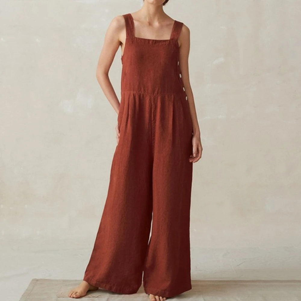 Women Cotton Linen Wide Leg Overalls Summer Fashion Off The Shoulder