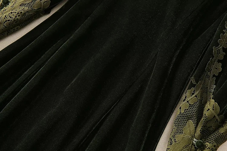 MARYYIMEI Fashion design Women's Dress Lace Splicing Long-Sleeved Beading Pretty Slim-Fit Hip Wrap Elegant Velvet Dresses