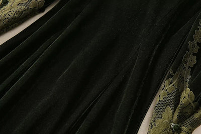 MARYYIMEI Fashion design Women's Dress Lace Splicing Long-Sleeved Beading Pretty Slim-Fit Hip Wrap Elegant Velvet Dresses