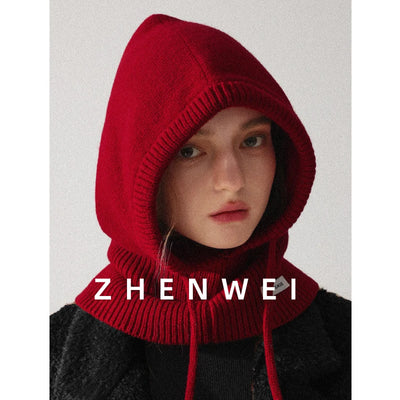 Wool Slouchy Balaclava Winter Hat for Women  Knitted Scarf