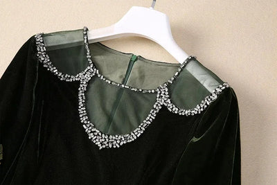 MARYYIMEI Fashion design Women's Dress Lace Splicing Long-Sleeved Beading Pretty Slim-Fit Hip Wrap Elegant Velvet Dresses