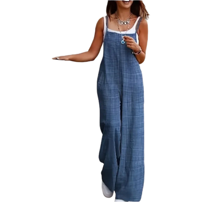 Sleeveless Jumpsuit with Suspender Loose Casual Pocket Monochromatic Summer