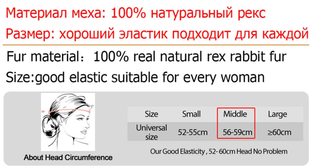 Real Rex Rabbit Winter Fur Hat For Women Russian Real Fur Knitted Cap