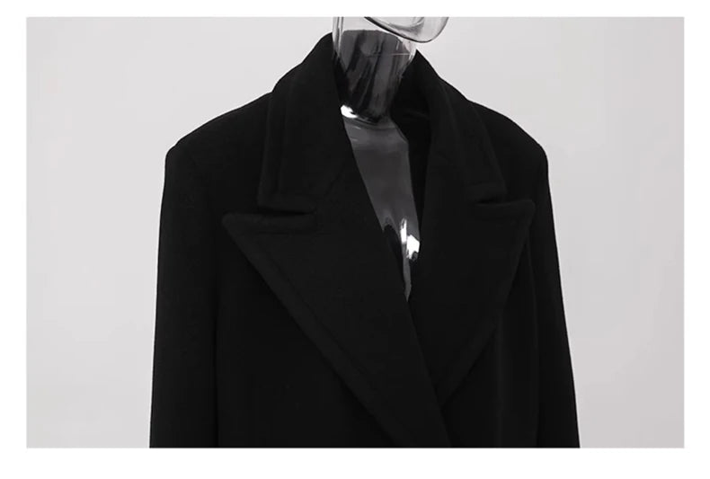 Winter Luxury Extra Long Black Warm Soft Wool & blends Coat for Women
