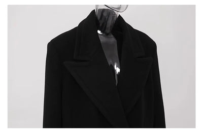 Winter Luxury Extra Long Black Warm Soft Wool & blends Coat for Women