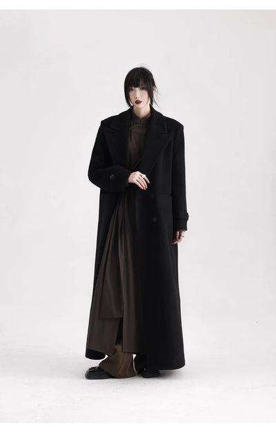 Winter Luxury Extra Long Black Warm Soft Wool & blends Coat for Women