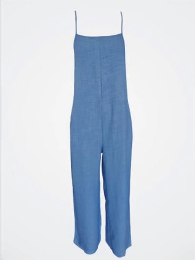 Sleeveless Jumpsuit with Suspender Loose Casual Pocket Monochromatic Summer