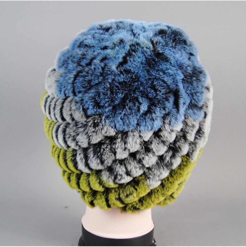 Real Rex Rabbit Winter Fur Hat For Women Russian Real Fur Knitted Cap