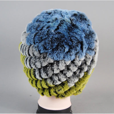 Real Rex Rabbit Winter Fur Hat For Women Russian Real Fur Knitted Cap