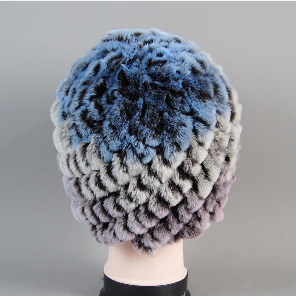 Real Rex Rabbit Winter Fur Hat For Women Russian Real Fur Knitted Cap