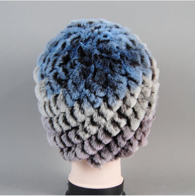 Real Rex Rabbit Winter Fur Hat For Women Russian Real Fur Knitted Cap