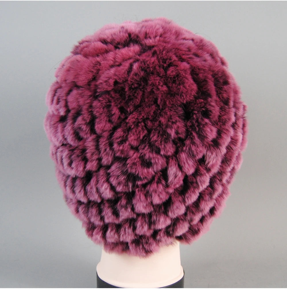 Real Rex Rabbit Winter Fur Hat For Women Russian Real Fur Knitted Cap