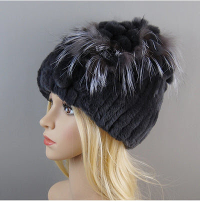 Luxury Women Fur Hat For Winter Handmade Natural Rex Rabbit Fox .