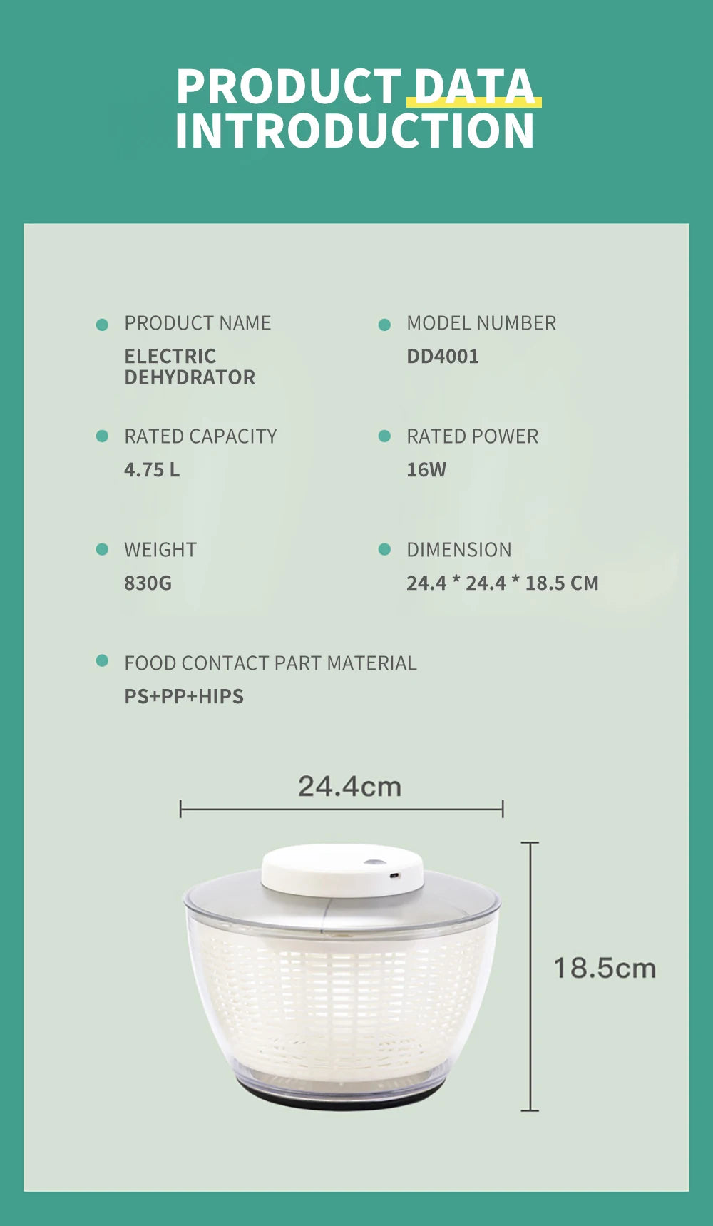 Vegetable Dehydrator Electric Quick Cleaning Fruit and Vegetable
