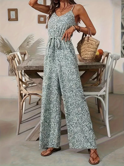 Jumpsuits for Women Summer Casual Printed Round Neck Suspender Jumpsuit