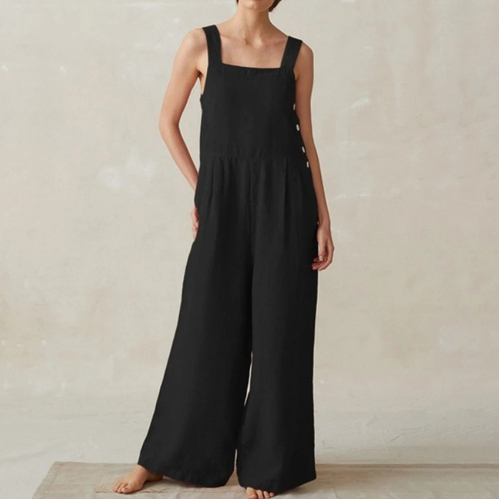Women Cotton Linen Wide Leg Overalls Summer Fashion Off The Shoulder Sleeveless
