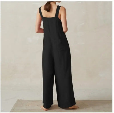 Women Cotton Linen Wide Leg Overalls Summer Fashion Off The Shoulder Sleeveless